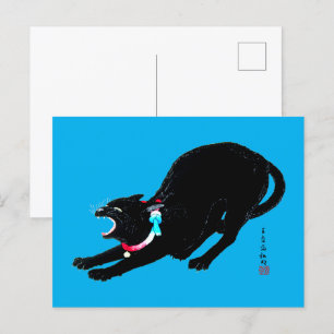 Cartão Postal Snarling Hissing Black Japan Cat