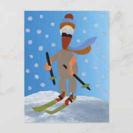 Cartão Postal Sneeuw wit eend op skies winter vakantie