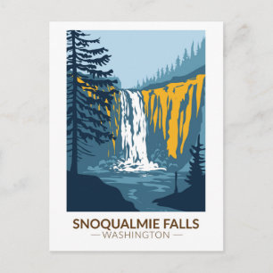 Cartão Postal Snoqualmie Falls Washington Waterfall Vintage