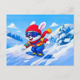 Cartão Postal Snow Hare Snowboarding on a Winter Mountain