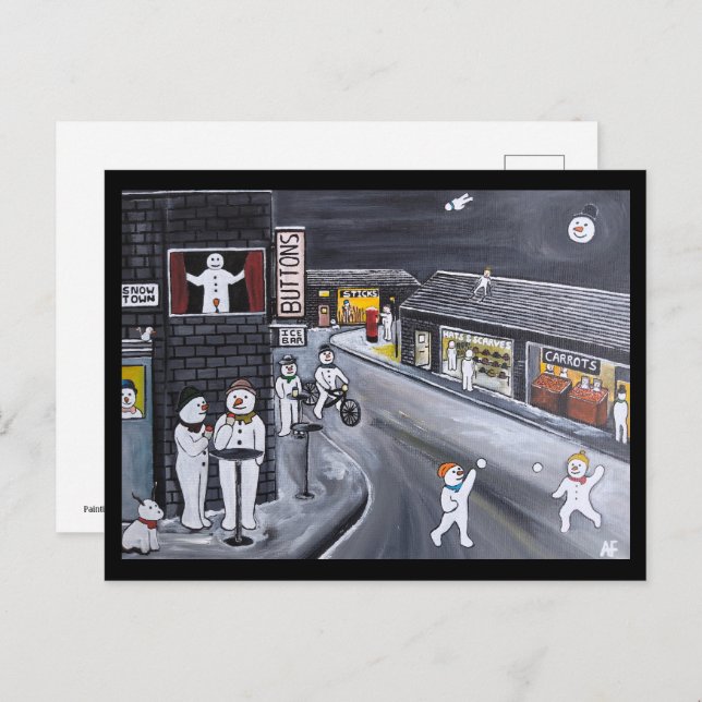 Cartão Postal Snow Town Painting by Alfred Fox (Frente/Verso)