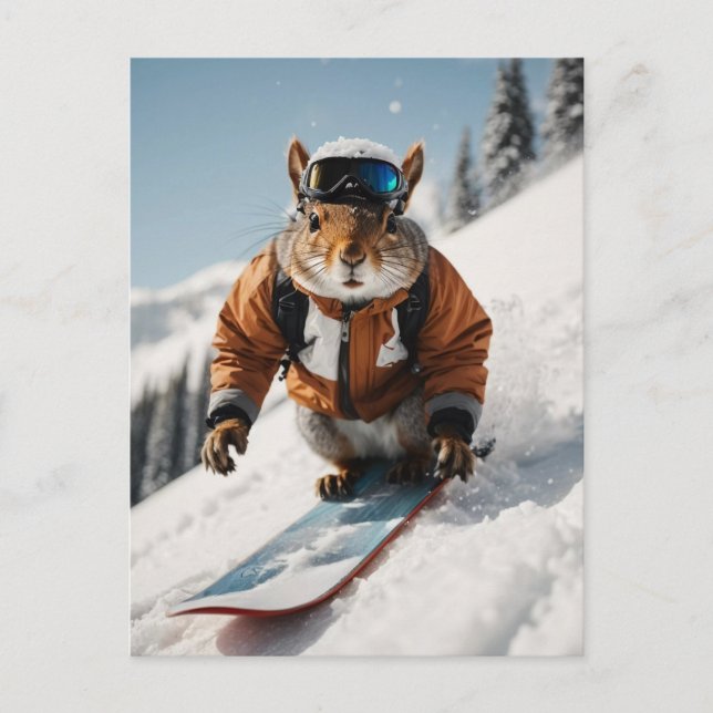 Cartão Postal Snowboard Squirrel Wintertime Whimsper Animal (Frente)