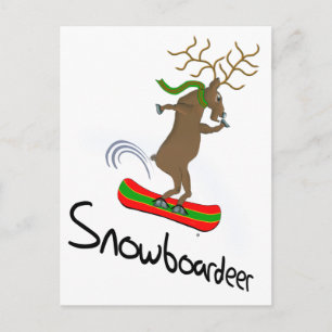 Cartão Postal Snowboardeer Funny Snowboard Reindeer