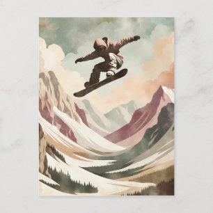 Cartão Postal Snowboarder a desfrutar das montanhas Snowy