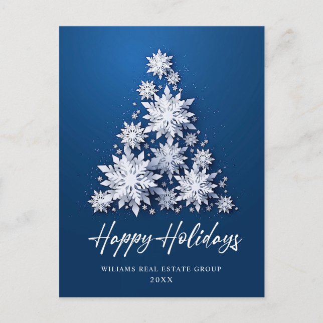 Cartão Postal Snowflakes Saudação Corporativa de Árvore de Natal (Frente)