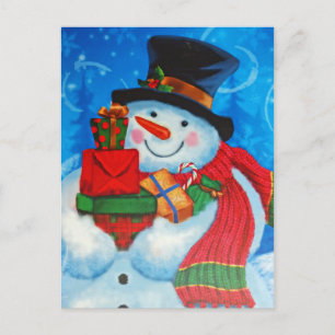 Cartão Postal Snowman a carregar presentes