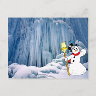 Cartão Postal Snowman, cachoeira congelada no Haute Jura