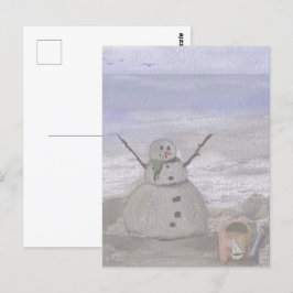 Cartão Postal Snowman Congelado Na Praia
