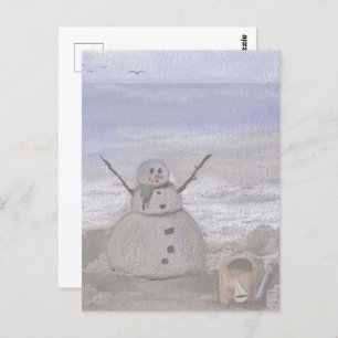 Cartão Postal Snowman Congelado Na Praia