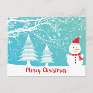 Cartão Postal Snowman E Abstrato Snowflakes