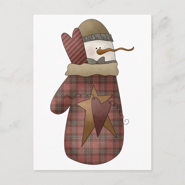 Cartão Postal Snowman e Mitten (Frente)
