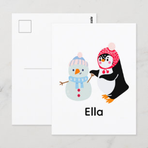 Cartão Postal Snowman e Pinguim congelados