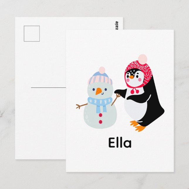 Cartão Postal Snowman e Pinguim congelados (Frente/Verso)