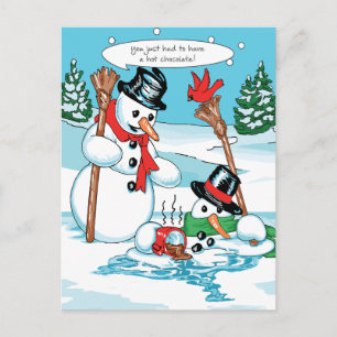 Cartão Postal Snowman engraçado com um desenho animado de choco