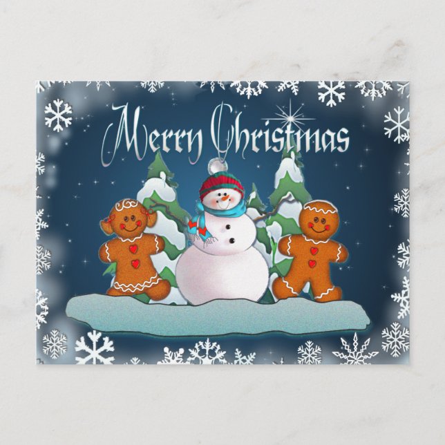 Cartão Postal SNOWMAN & GINGERBREAD KIDS por SHARON SHARPE (Frente)