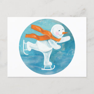 Cartão Postal Snowman Ice Skater
