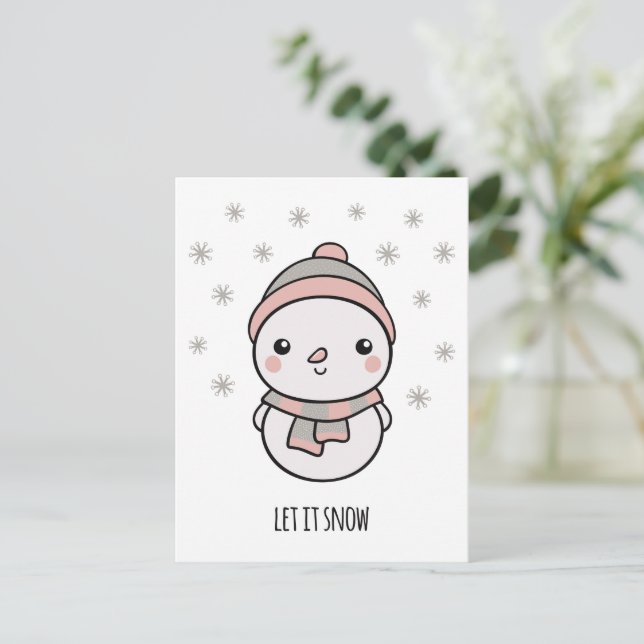 Cartão Postal Snowman kawaii deixou nevar (Em pé/Frente)