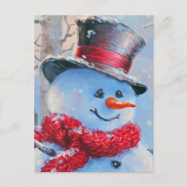 Cartão Postal Snowman na floresta (Frente)