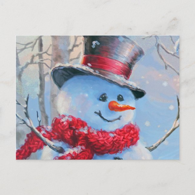 Cartão Postal Snowman na floresta (Frente)
