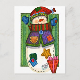 Cartão Postal Snowman Patches