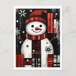 Cartão Postal Snowman Red, Black & White Holiday Chee