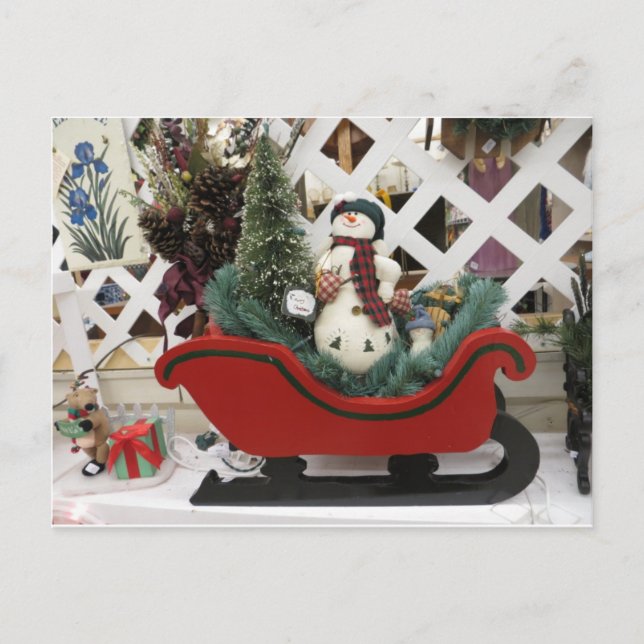 Cartão Postal Snowman & Sleigh (Frente)