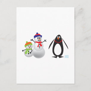 Cartão Postal Snowmen e Pinguim