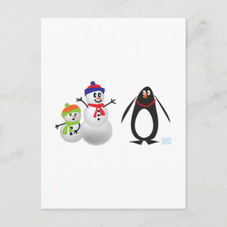 Cartão Postal Snowmen e Pinguim