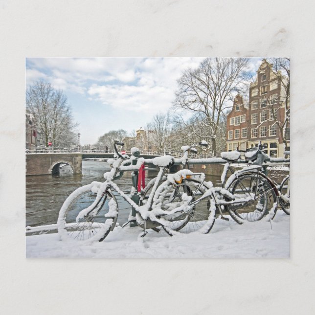 Cartão Postal Snowy Amsterdam nos Países Baixos (Frente)