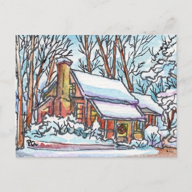 Cartão Postal Snowy Cottage (Frente)