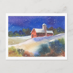 Cartão Postal Snowy Evening Barns