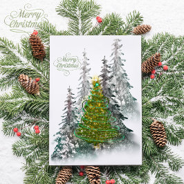 Cartão Postal  Snowy Forest Christmas Tree holiday postcard