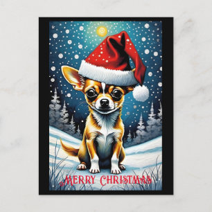 Cartão Postal Snowy Meadow Cute Chihuahua Papai noel Natal