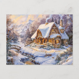 Cartão Postal Snowy Mountain Cottage por Stream