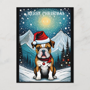 Cartão Postal Snowy Mountain French Buldogue Papai noel Natal