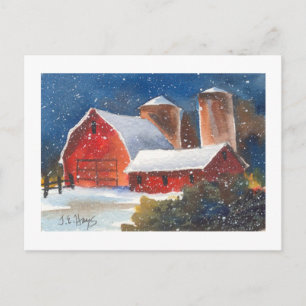 Cartão Postal Snowy Noite Barns & Silos