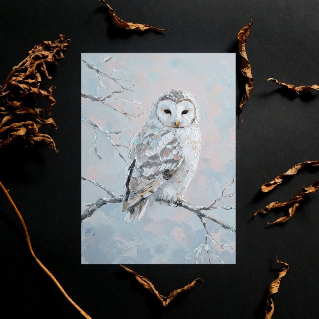 Cartão Postal Snowy Owl on Winter Branch – Nature Art (Criador carregado)