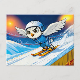 Cartão Postal Snowy Owl Ski Jumping from a Winter Ski Ramp