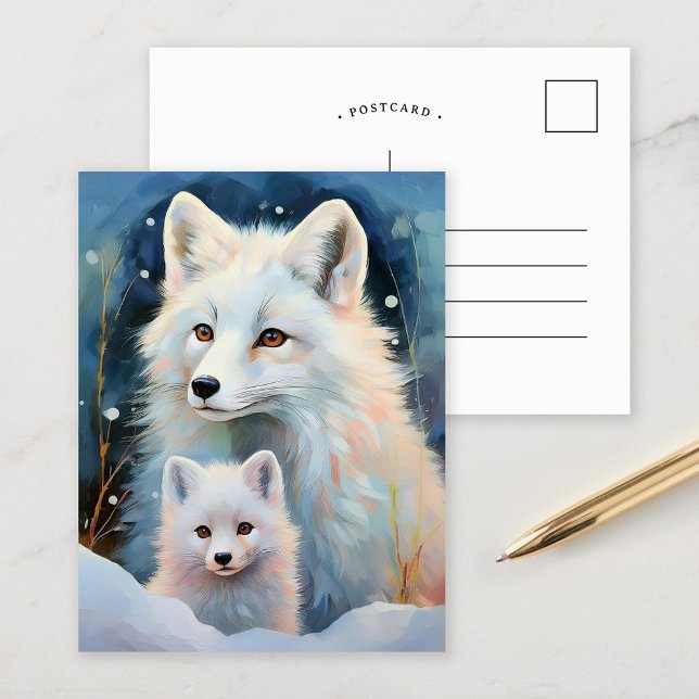 Cartão Postal Snowy Winter Arctic Fox Modern Art (Criador carregado)