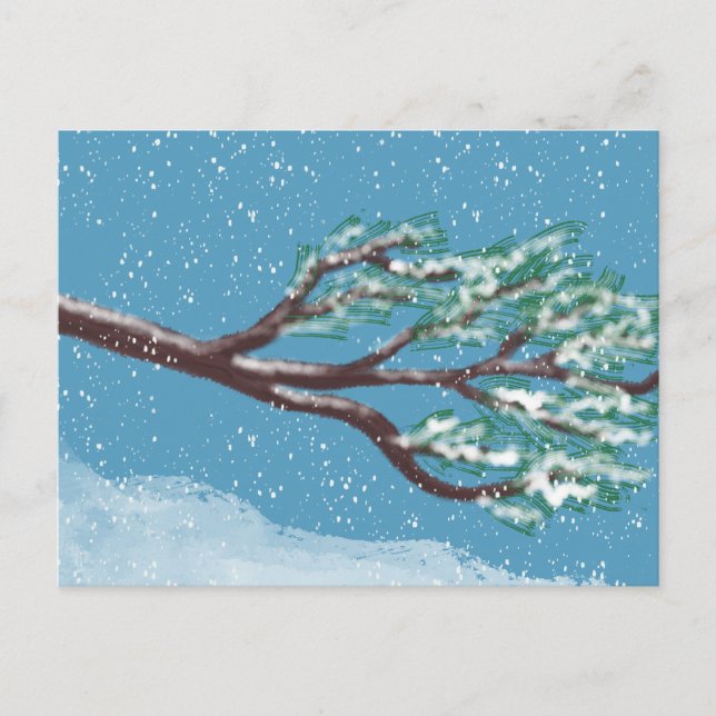 Cartão Postal Snowy Winter Branches Hand-Drawn (Frente)