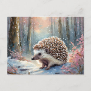 Cartão Postal Snowy Winter Hedgehog Arte Moderna