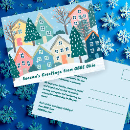 Cartão Postal Snowy Winter Village Holiday Christmas CUSTOM