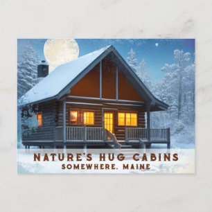 Cartão Postal *~* Snowy Woods Cabin Night Full Moon AP49