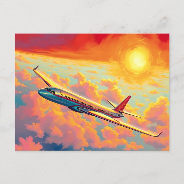 Cartão Postal Soaring Airplane - Vibrant Painterly Style Art (Frente)