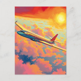 Cartão Postal Soaring Airplane - Vibrant Painterly Style Art