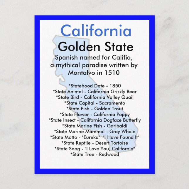 Cartão Postal Sobre a Califórnia (Frente)