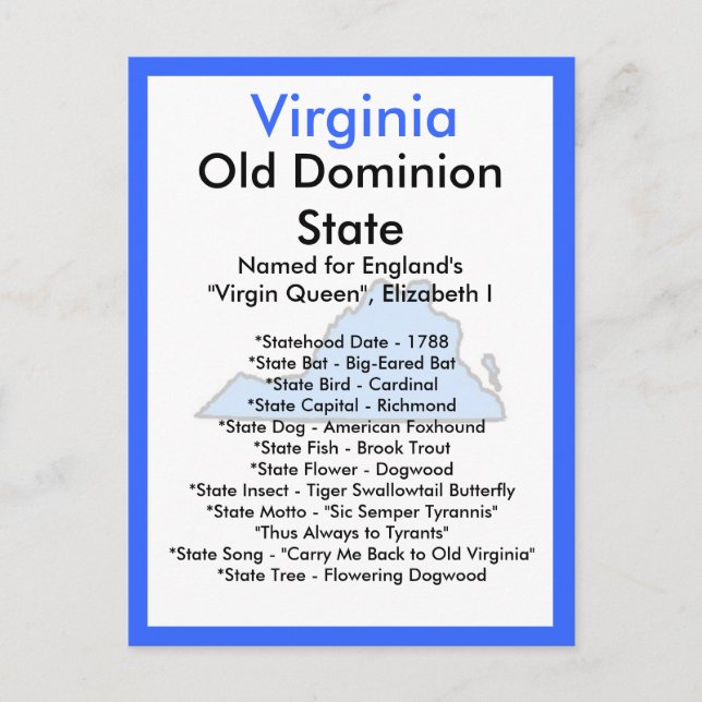 Cartão Postal Sobre Virginia (Frente)