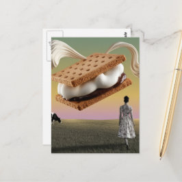 Cartão Postal Sobremesa de chocolate voador de marshmellow