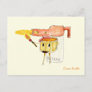 Cartão Postal Sobremesa Quirky Creme Brulee Humor Cartoon Engraç