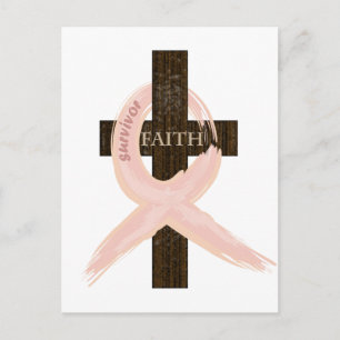 Cartão Postal Sobrevivência do Câncer da Mama Fita Rosa Cruz de